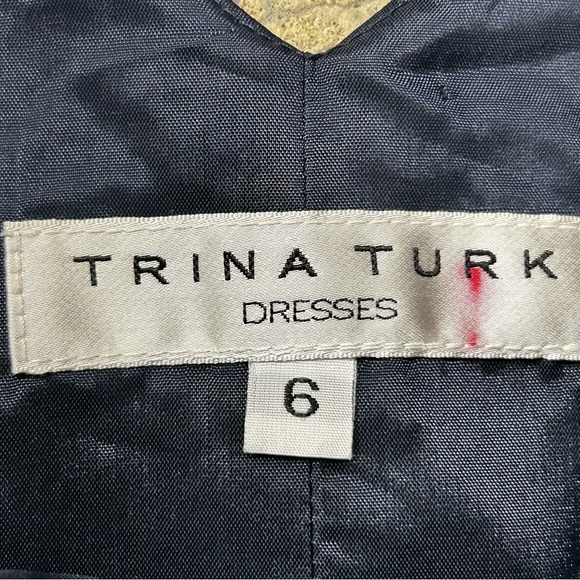 Trina Turk Womens 6 Fairlawn Floral Jacquard Dress Navy Blue Fit Flare EUC Lined - Picture 3 of 8